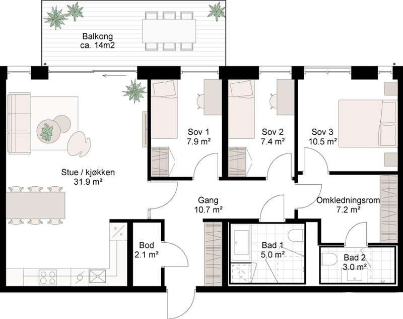Standard planløsning 4-roms